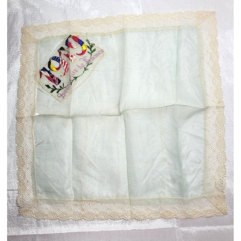 Vintage Antique 1919 Souvenir de France Embroidered Chiffon Scarf 11" x 11"
